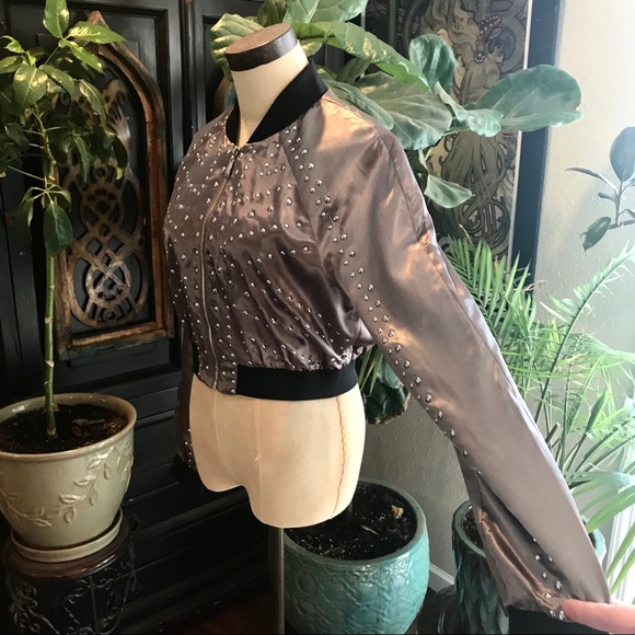 Layla ASOS studded metallic satin bomber jacket - Picture 4 of 8